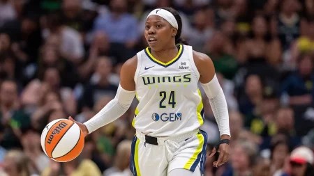 Arike Ogunbowale of the Dallas Wings during a WNBA playoff game