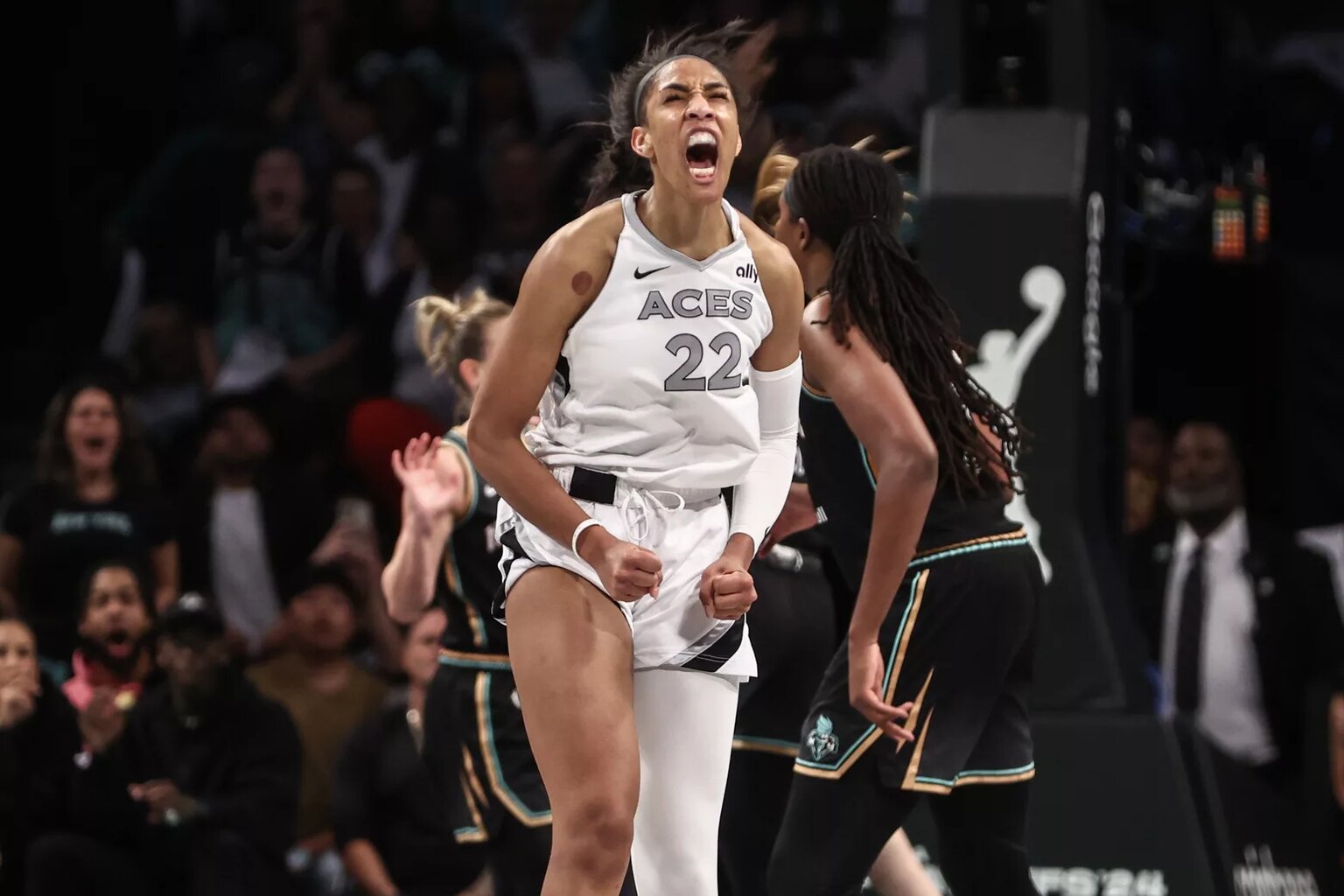 A'ja Wilson of the Las Vegas Aces during a WNBA playoff game