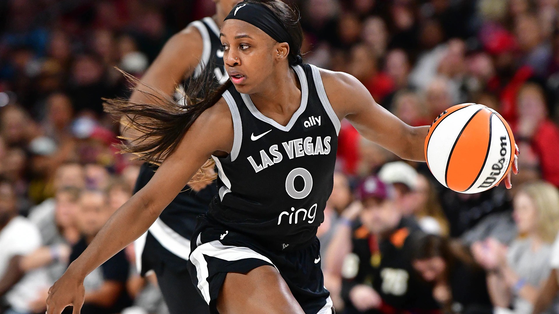 Jackie Young in action for the Las Vegas Aces during the 2026 WNBA season