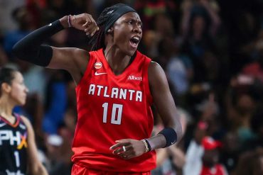 Rhyne Howard celebrating during the Atlanta Dream's 2026 playoff run