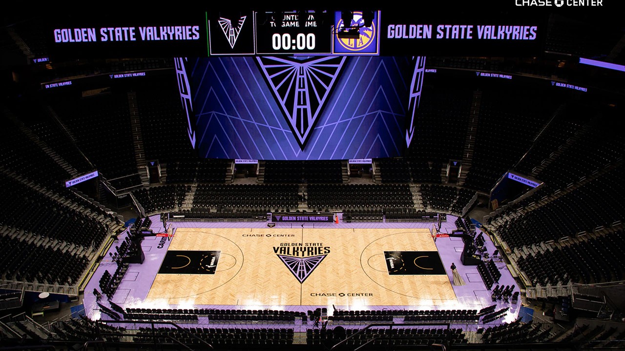 The Golden State Valkyries court at Chase Center in San Francisco, home of the 2026 WNBA finalists